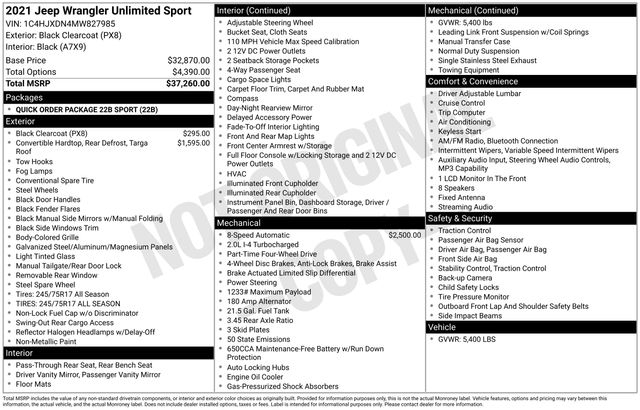 Used 2021 Jeep Wrangler Unlimited Sport Used 2021 Jeep Wrangler Unlimited Sport